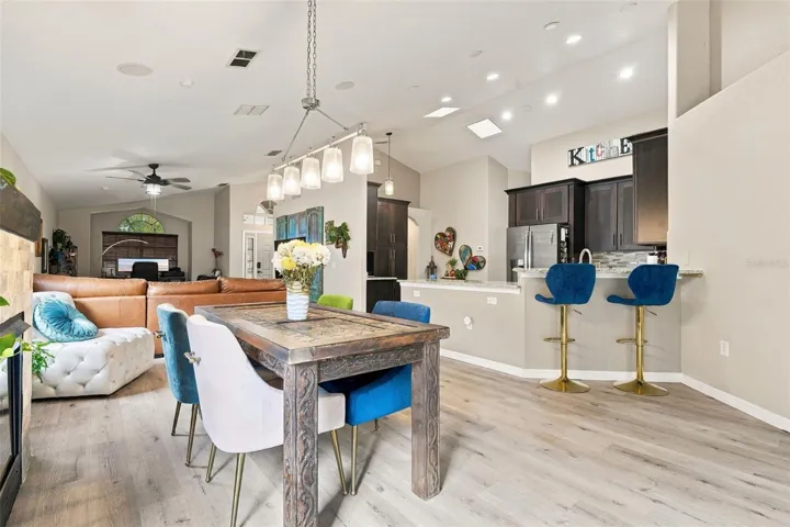 Dining area towards kitchen.