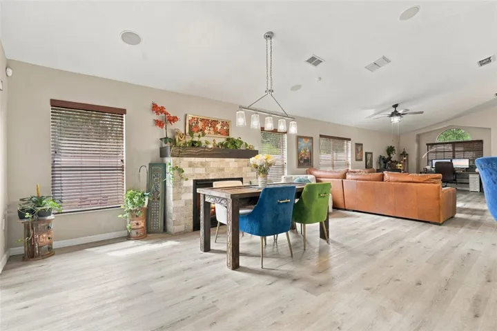 Dining and main living area. The soaring ceilings provide a spacious feel.