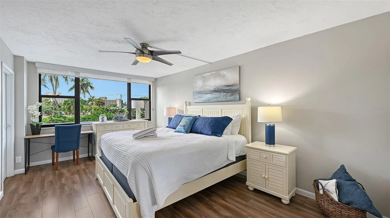 Primary bedroom overlooking lake and Gulf