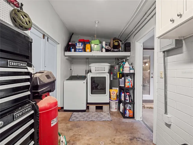 Outdoor laundry and great storage space.
