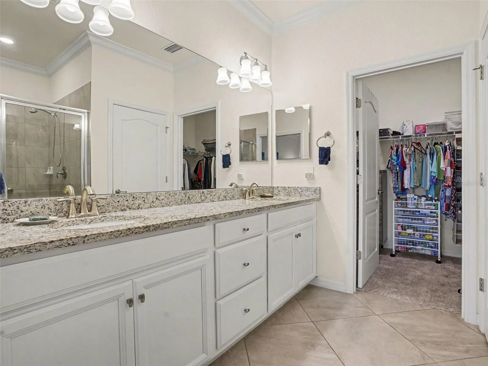 Primary Bathroom with Walk-In Closet and Dual Vanity