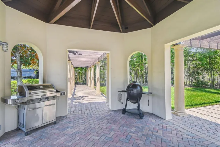 Covered outdoor grill area.
