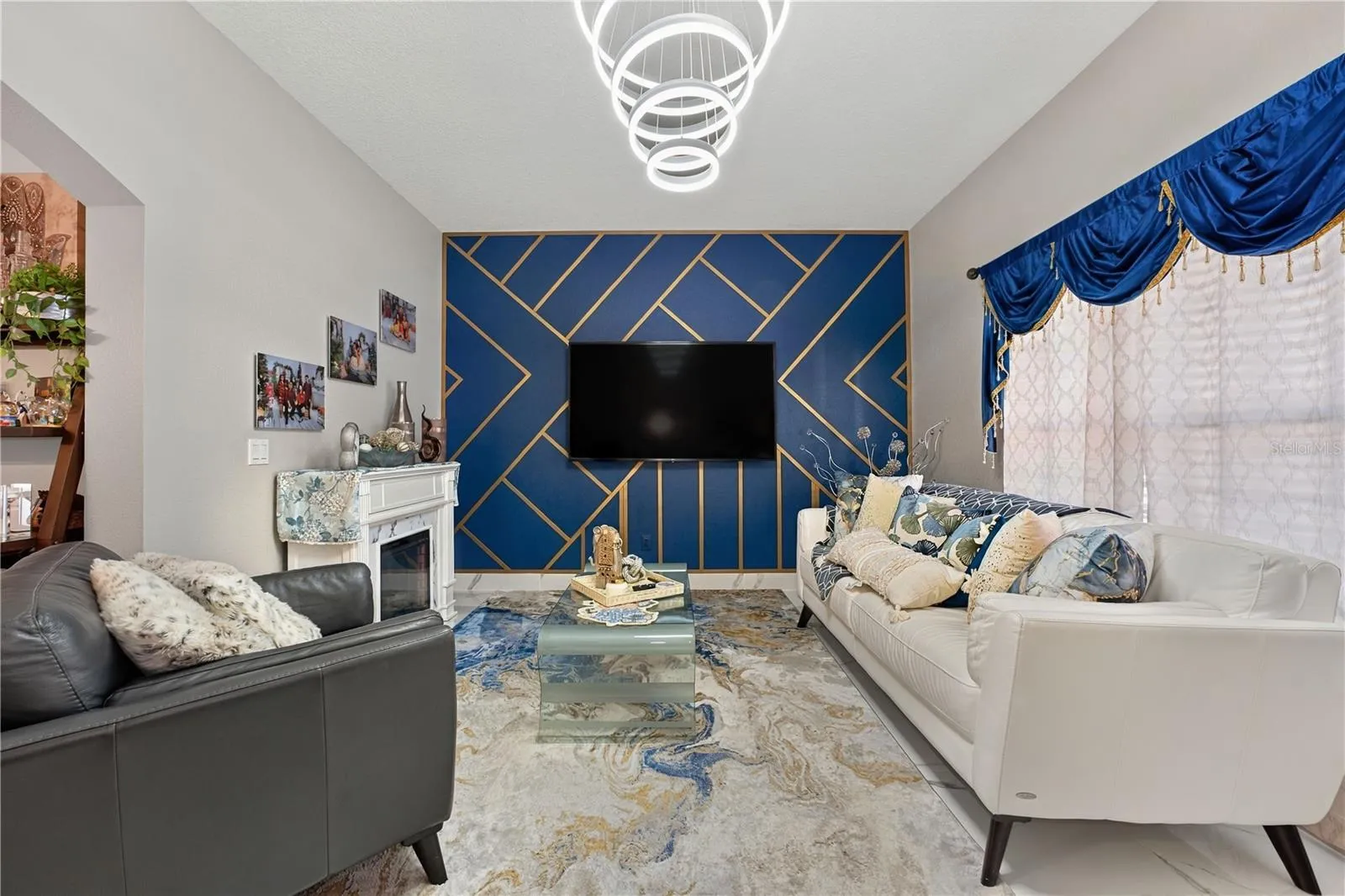 Living room with ceramic tile flooring