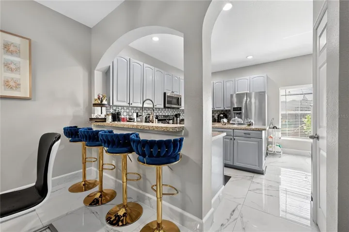 Kitchen island and dining area