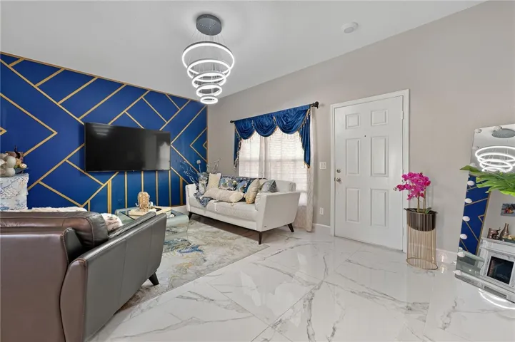 Living room with ceramic tile flooring
