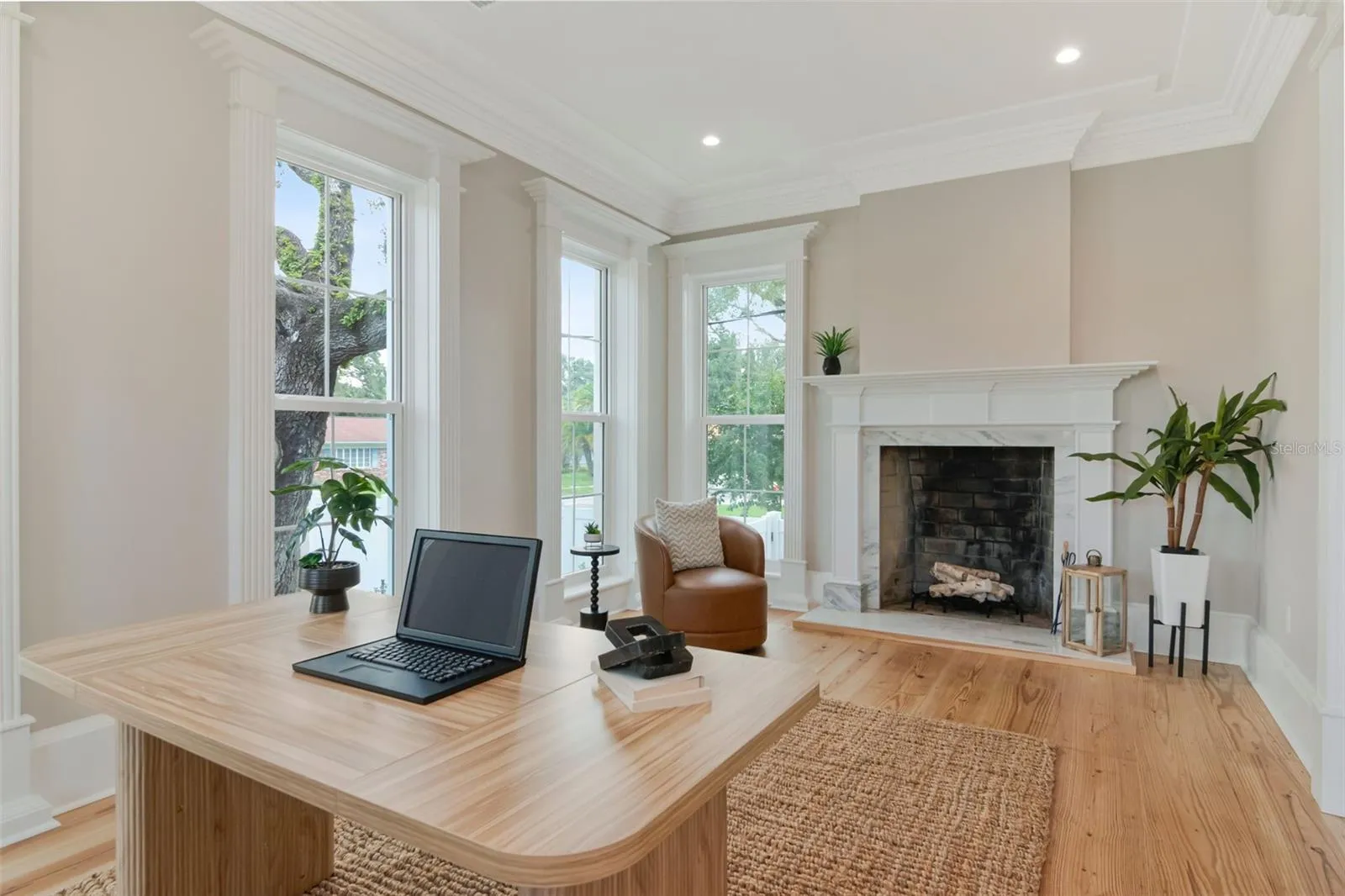 wood burning fireplace to make your work space cozy