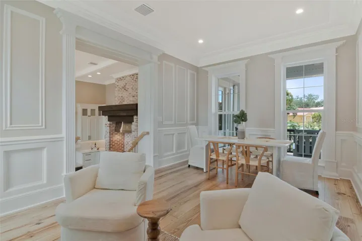 Breakfast room designated for dining and relaxing fireside
