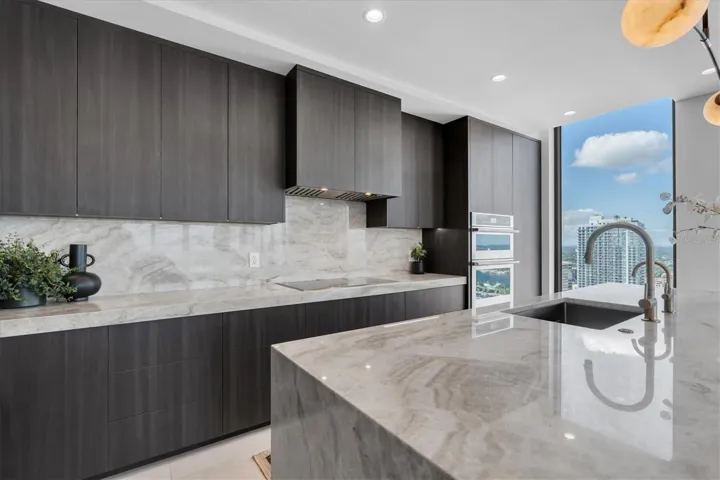 Premium kitchen finish detail and designer fixtures.