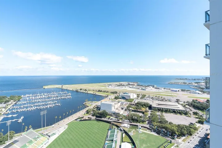 Elevated resort-style deck overlooking Tampa Bay.
