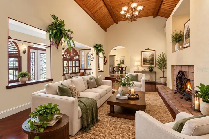 VIRTUALLY STAGED - MAIN HOUSE LIVING/WOOD FIREPLACE ROOM