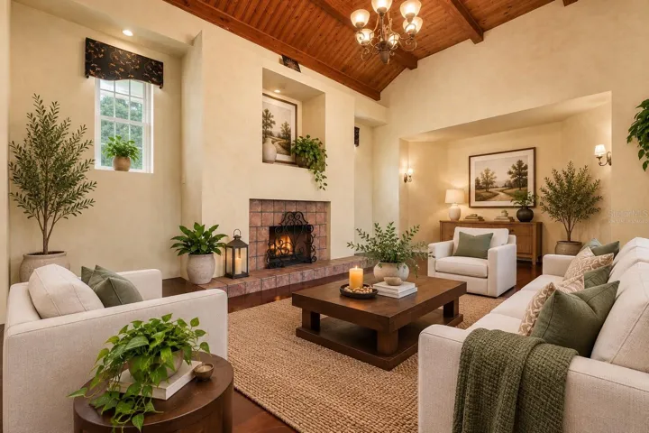 VIRTUALLY STAGED - MAIN HOUSE LIVING/WOOD FIREPLACE ROOM