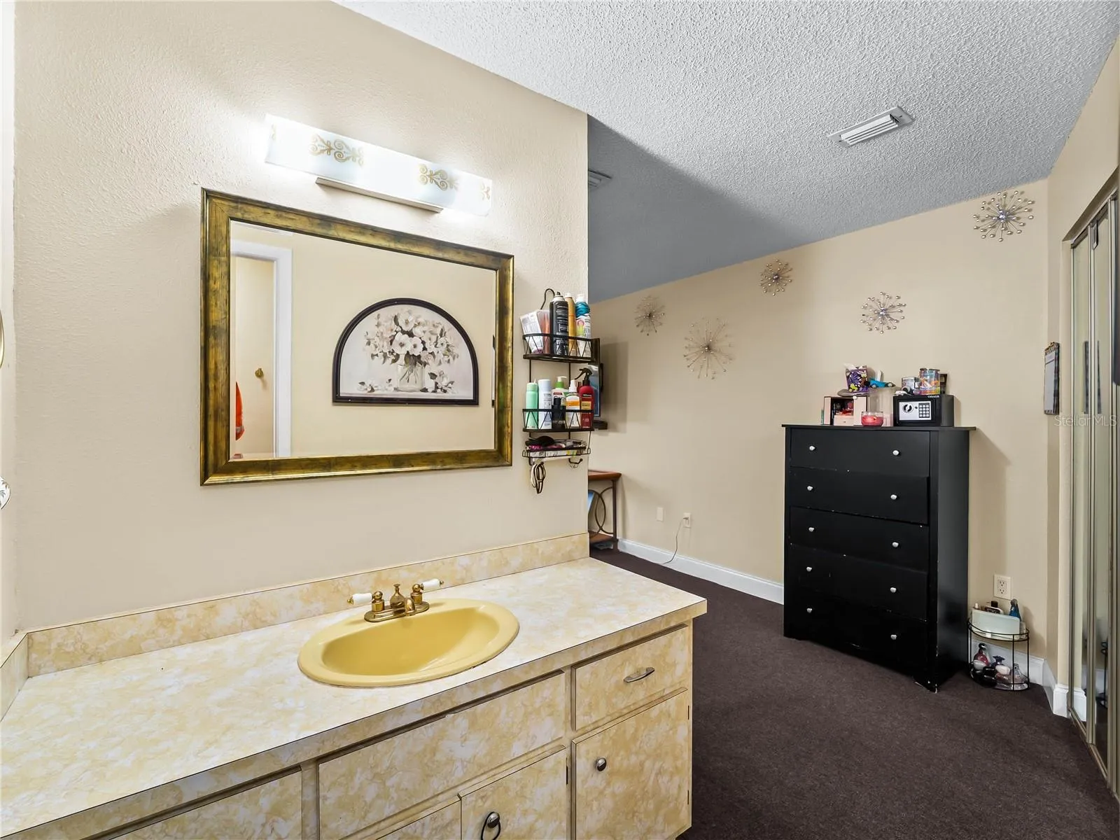 Primary bedrooms oversized vanity - walk-in closet on the right.