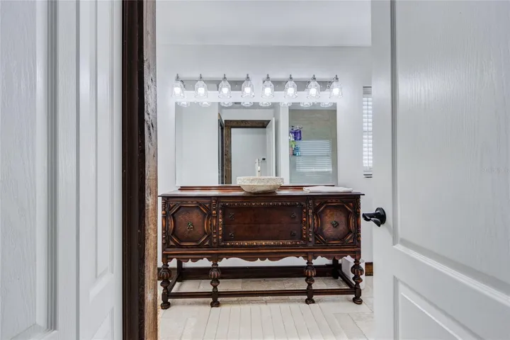 Bathroom with tub-shower combo and linen closet!