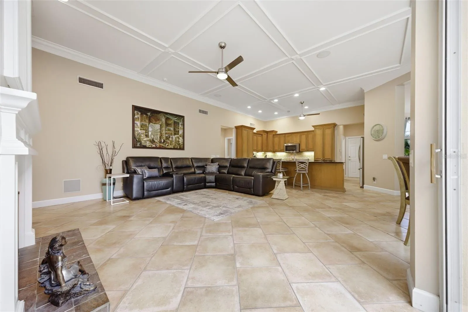 Family room overlooks pool area