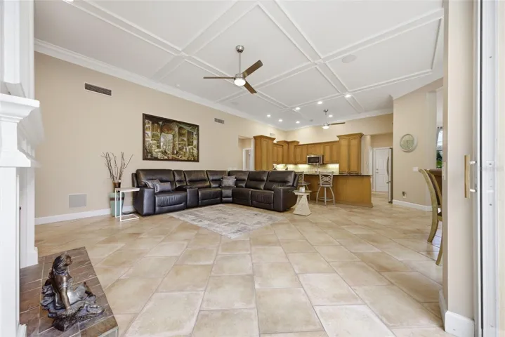 Family room overlooks pool area