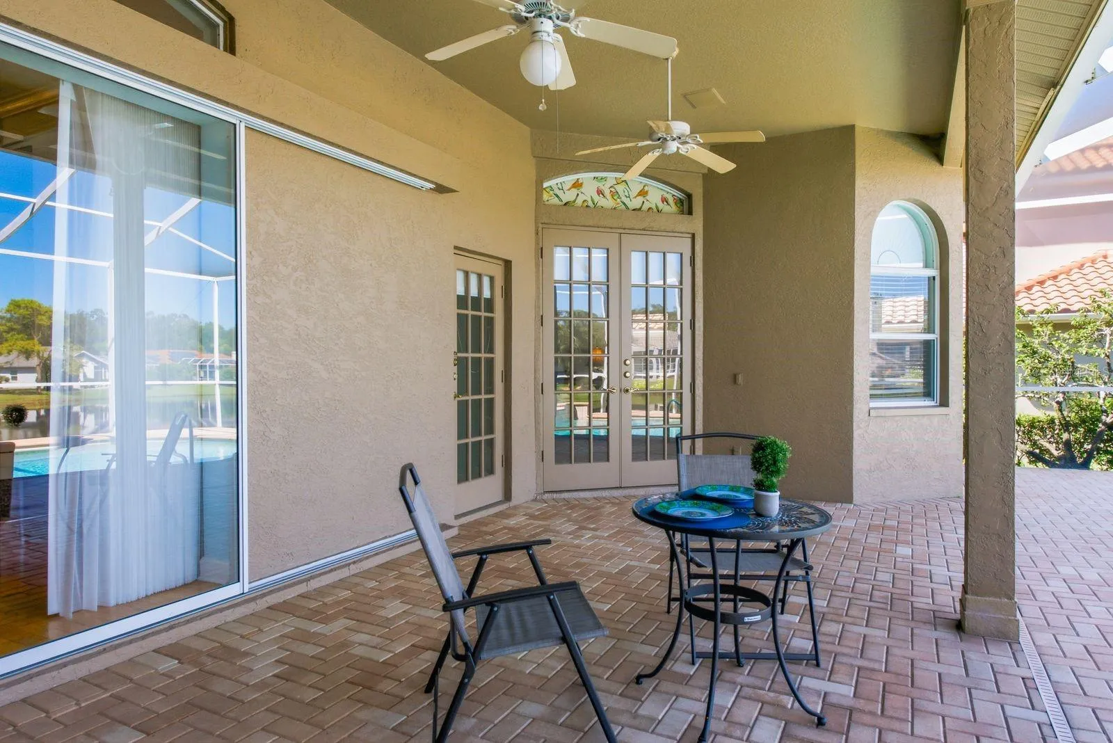Large covered area with ceiling fans