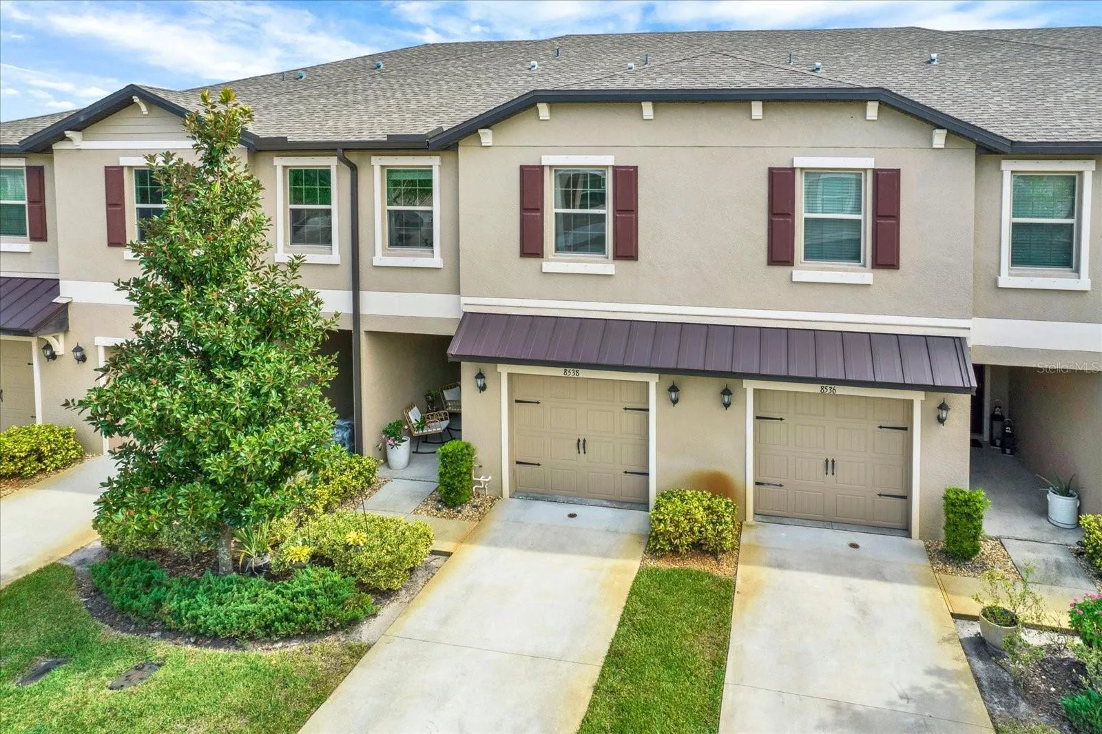 Aerial view of the townhome front porch