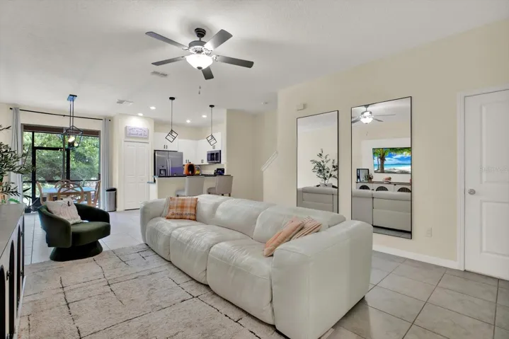 Living room open to the kitchen and dining area