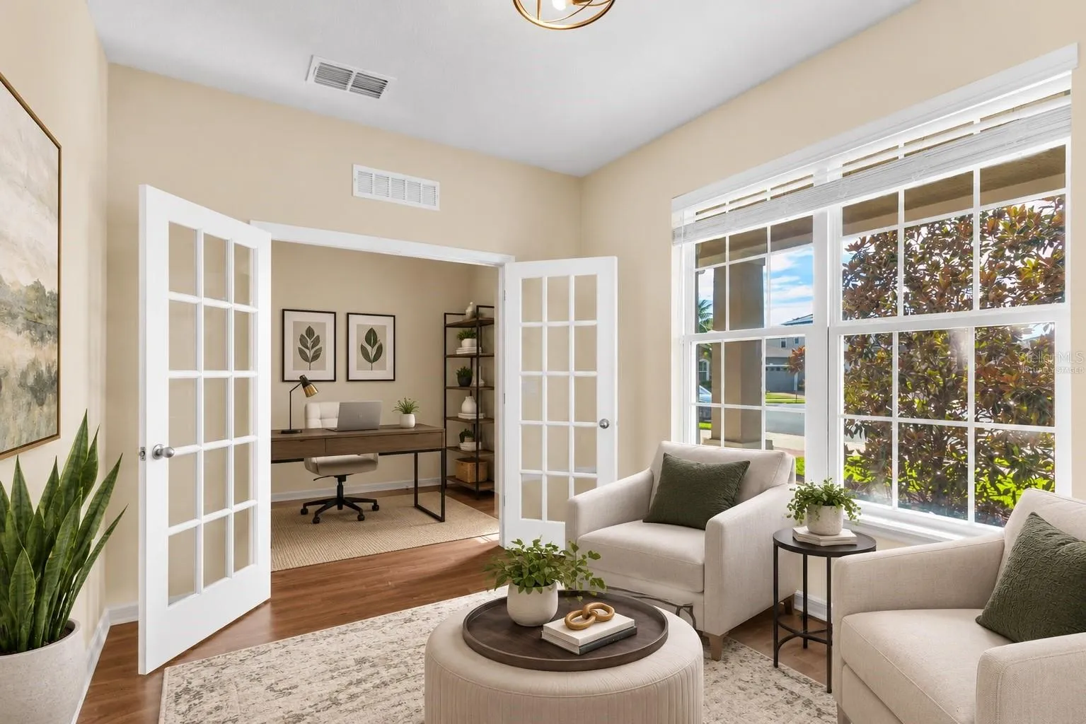 Virtually staged home office.