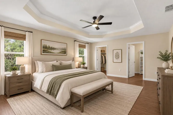 Virtually staged primary bedroom