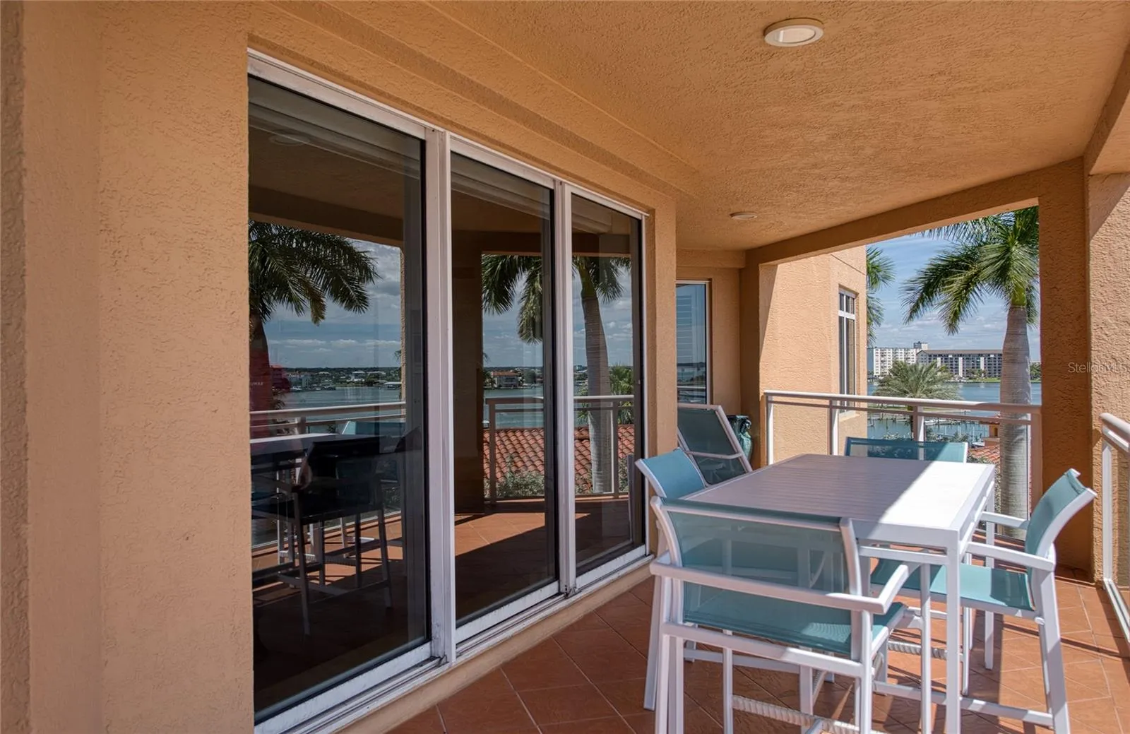The Balcony is wide, long and totally covered for shady late afternoon and evening Views.