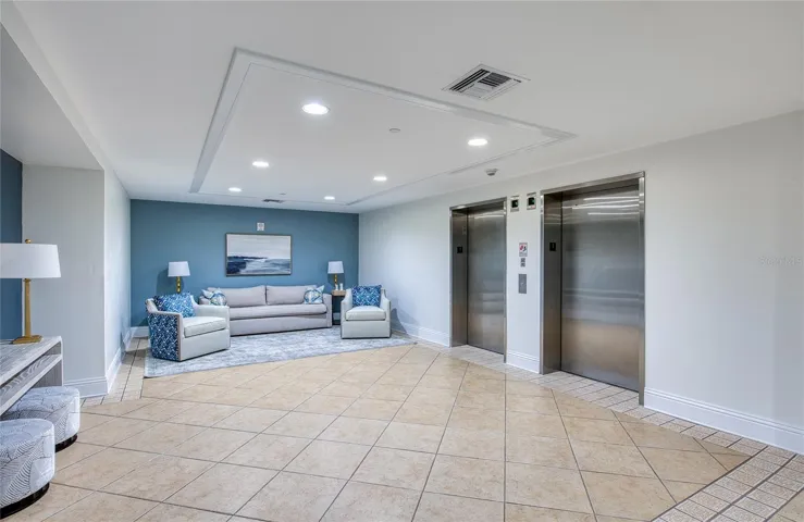 A well-furnished elevator lobby