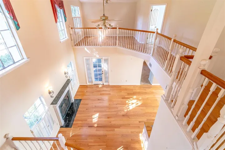 Top of the stairs looking down at living room