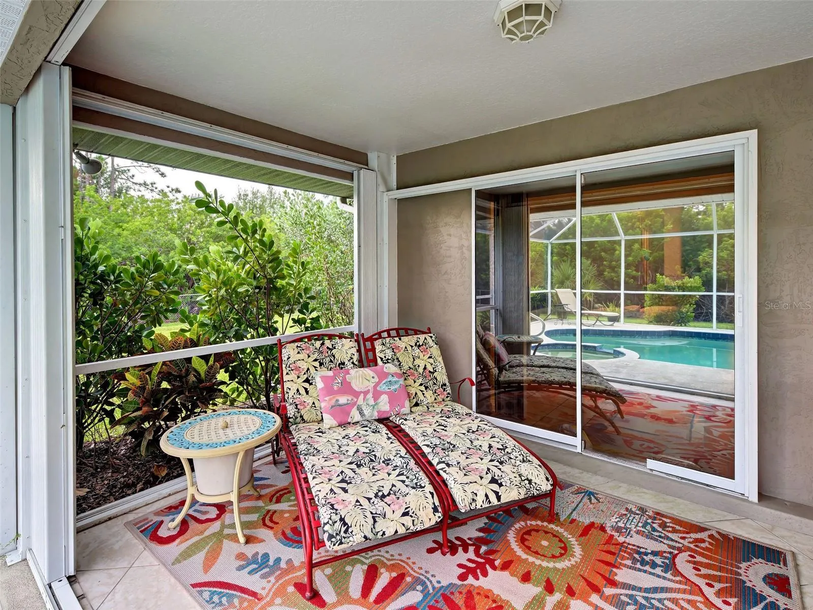 Lanai has accordion hurricane shutters for peace of mind