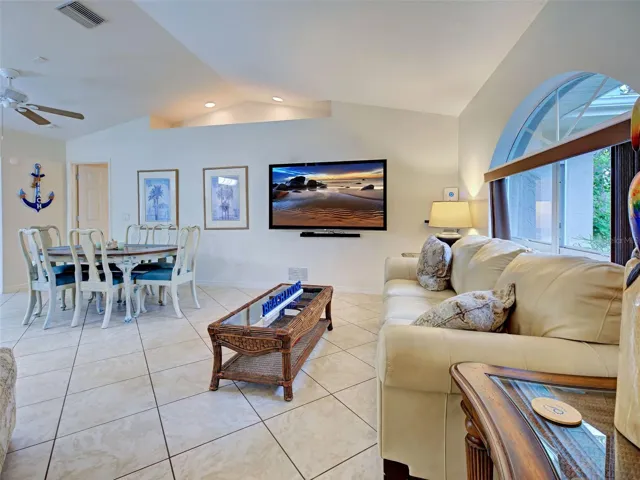 The living room/dining room combination is perfect for entertaining family and friends.