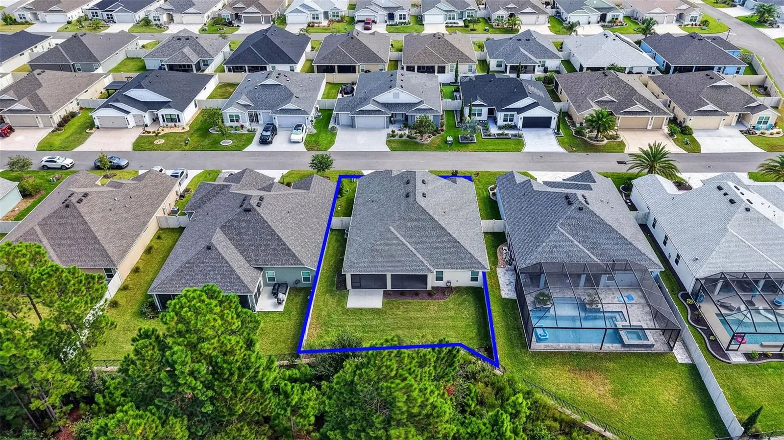 Aerial Rear Elevation with with Property Lines, Fully Fenced Yard, and ROOM FOR a POOL!