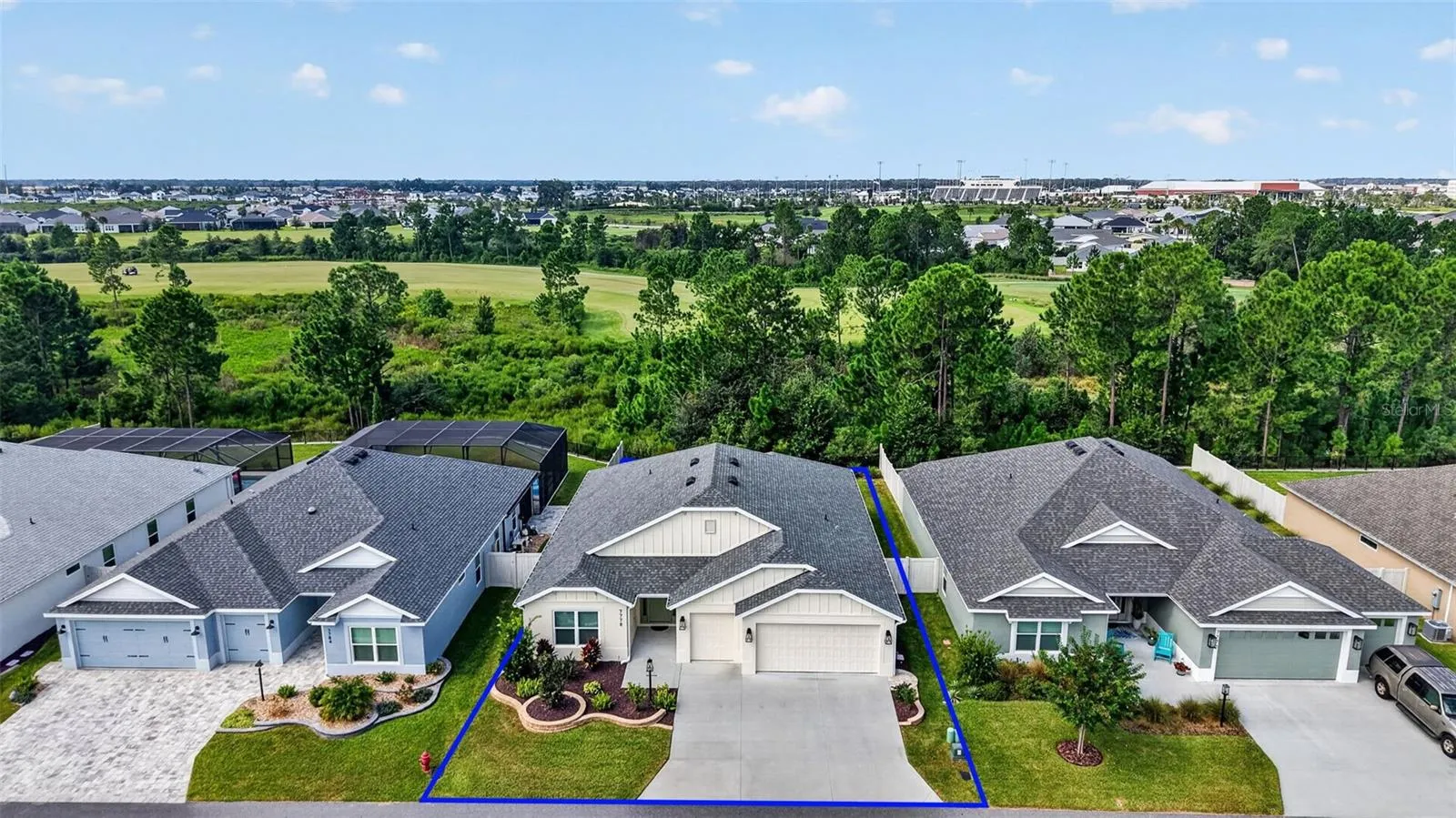 Aerial Front Elevation with Property Lines, Sweeping Eagle PRESERVE VIEWS, and Partial Shallow Creek GOLF COURSE VIEWS!