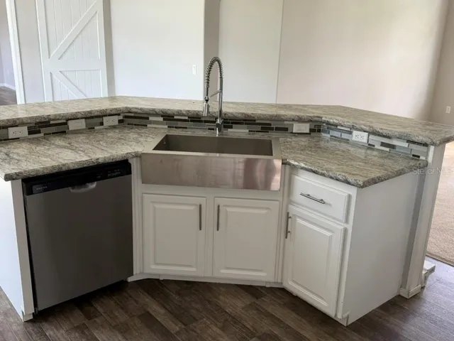 Kitchen with farm sink