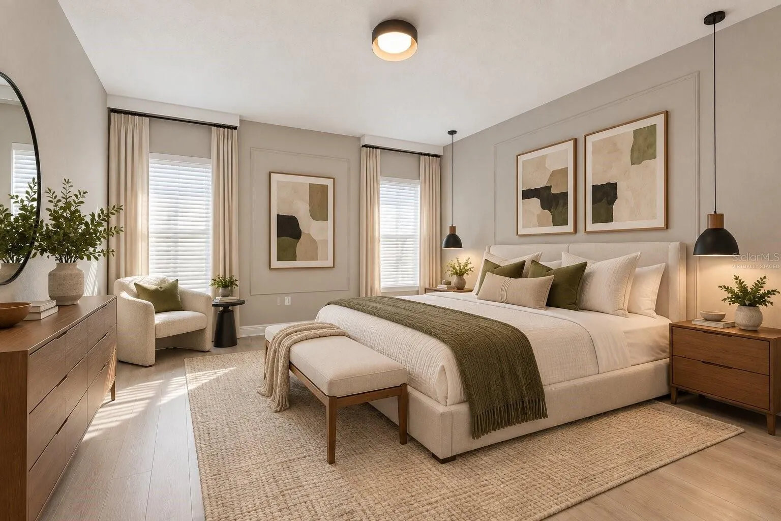 Virtually Staged! Spacious primary bedroom with a relaxing atmosphere.