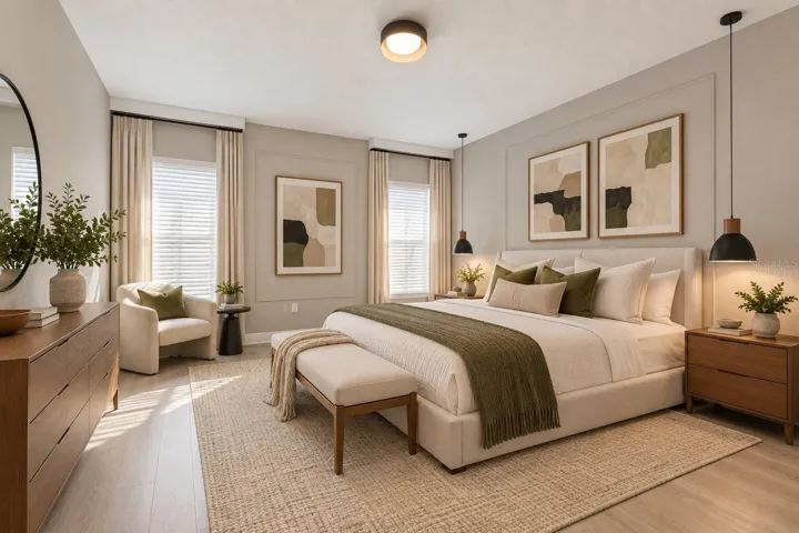 Virtually Staged! Spacious primary bedroom with a relaxing atmosphere.
