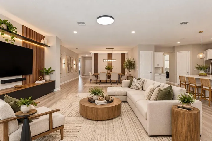 Virtually Staged! Spacious living room with open-concept design.
