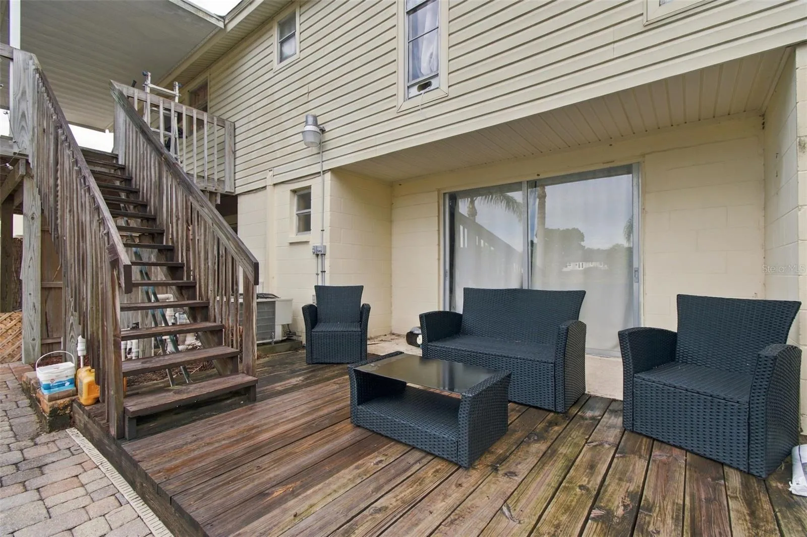Lower patio leading to upper deck