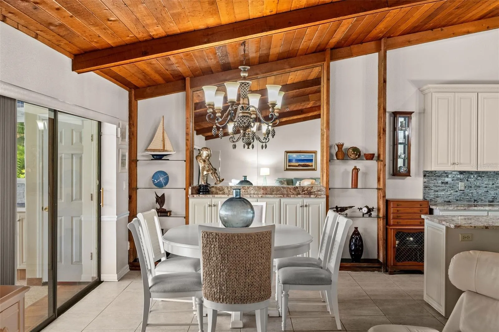 Beautiful wood ceilings create a truly unique interior