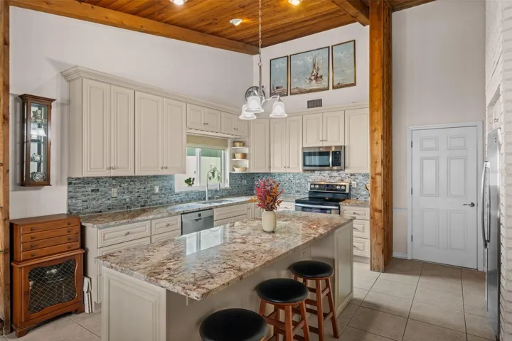 The updated kitchen is a great gathering place