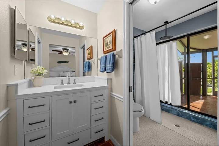 Updated primary bath with modern vanity