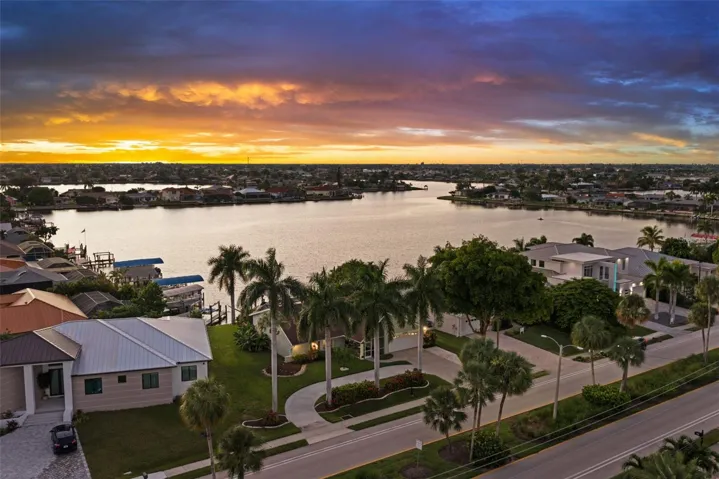 Evening aerial view over Thunderbird Lake