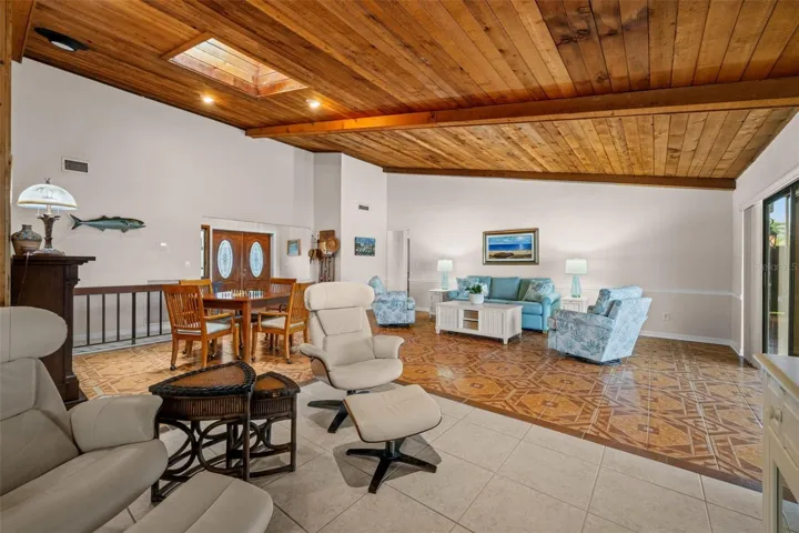 Character-filled interior with vaulted wood ceilings