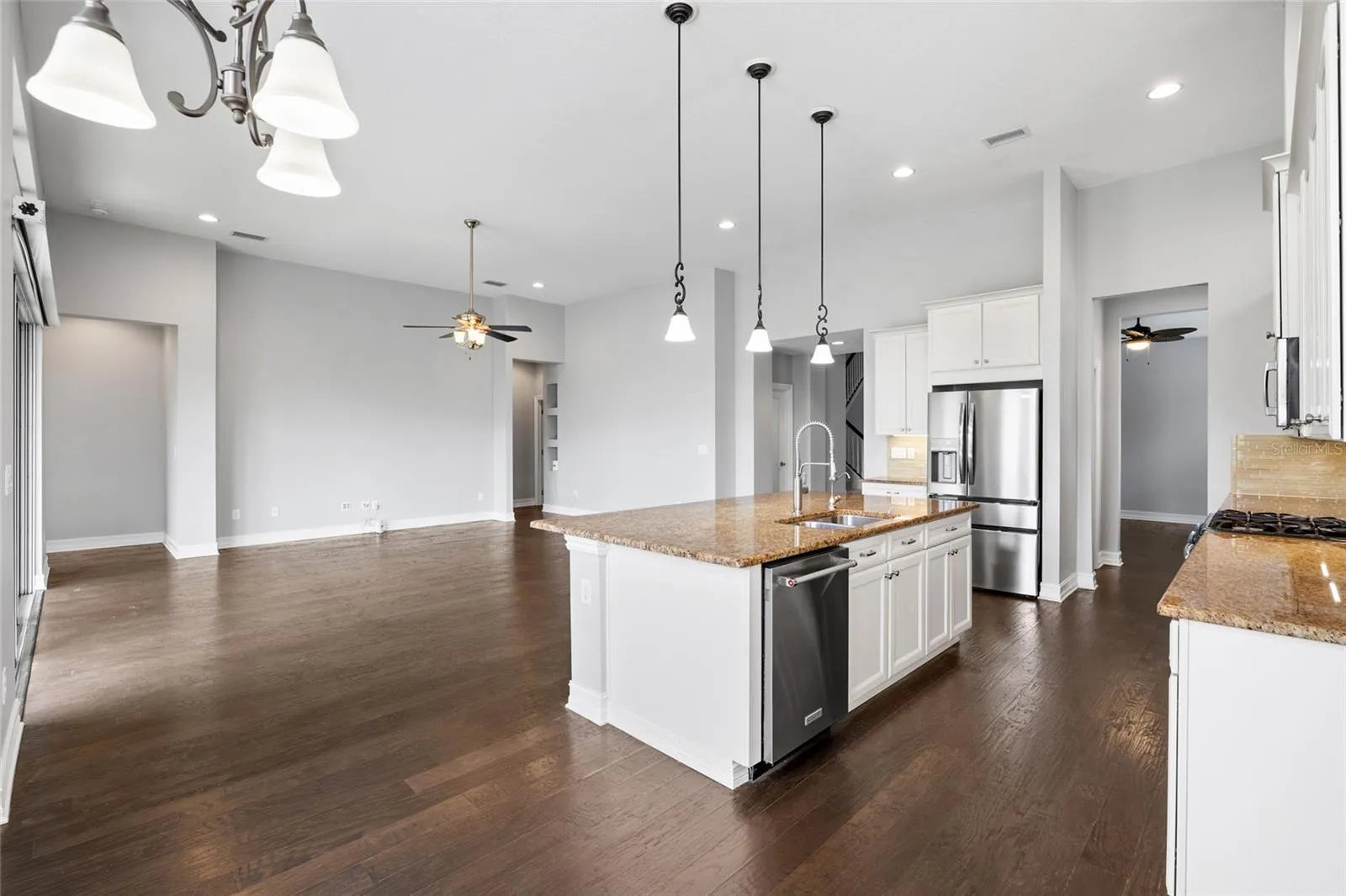 Kitchen Island and Living Room