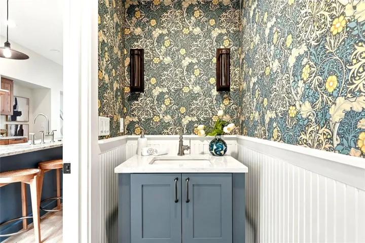 1st Floor Half Bath with Designer Wallpaper