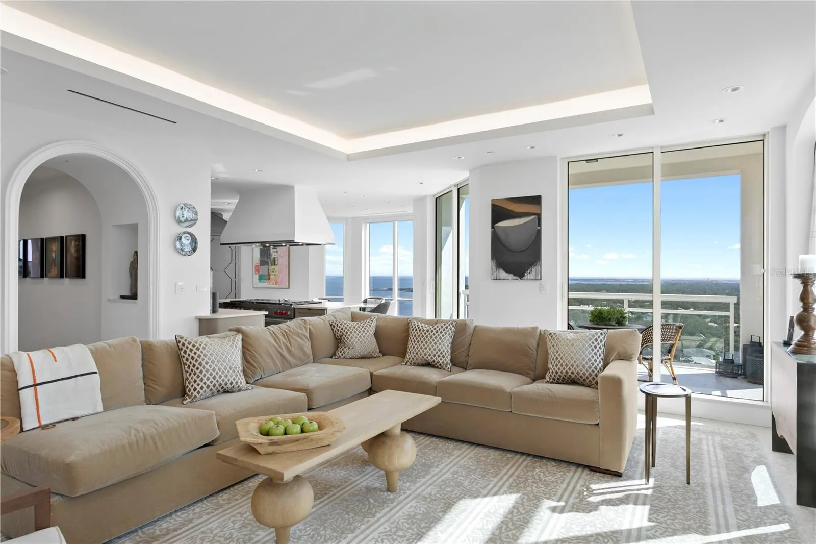 Family room adjacent to the kitchen with views of the St. Pete skyline