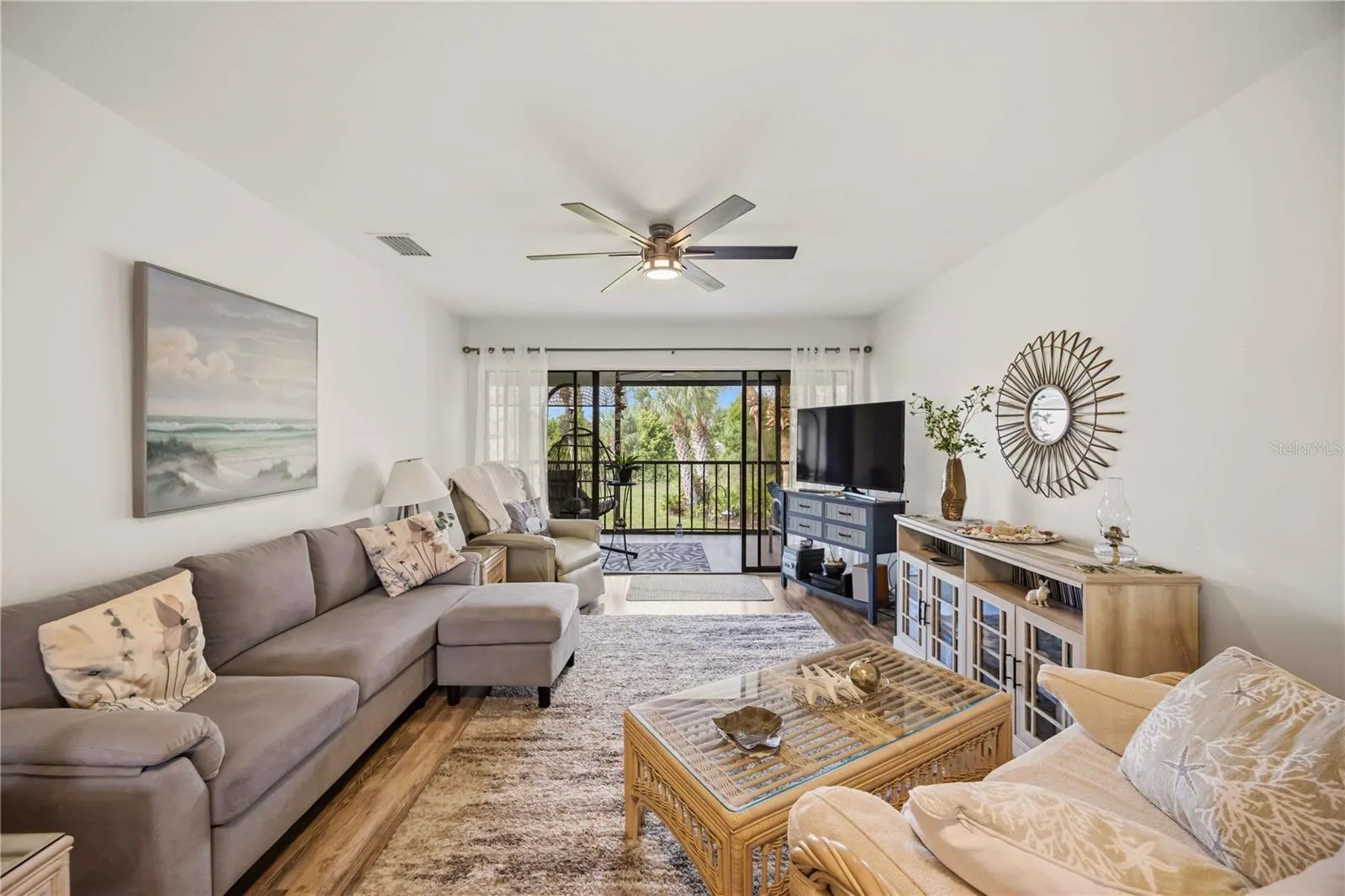 bright living room with a view