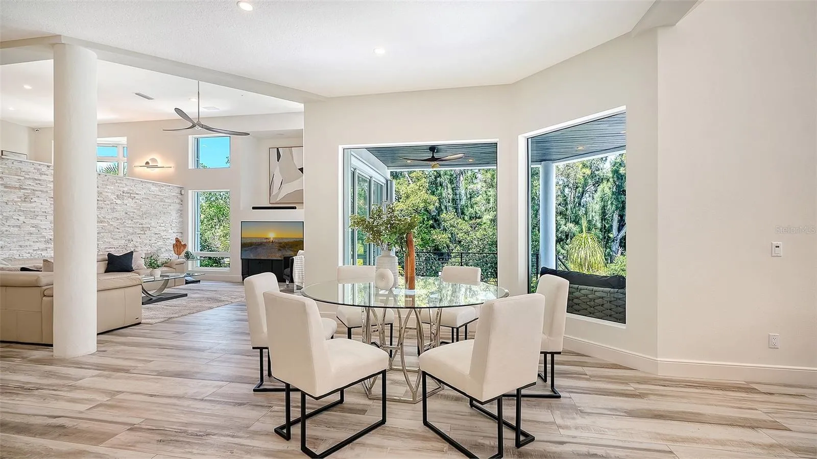 Dining by aquarium glass windows