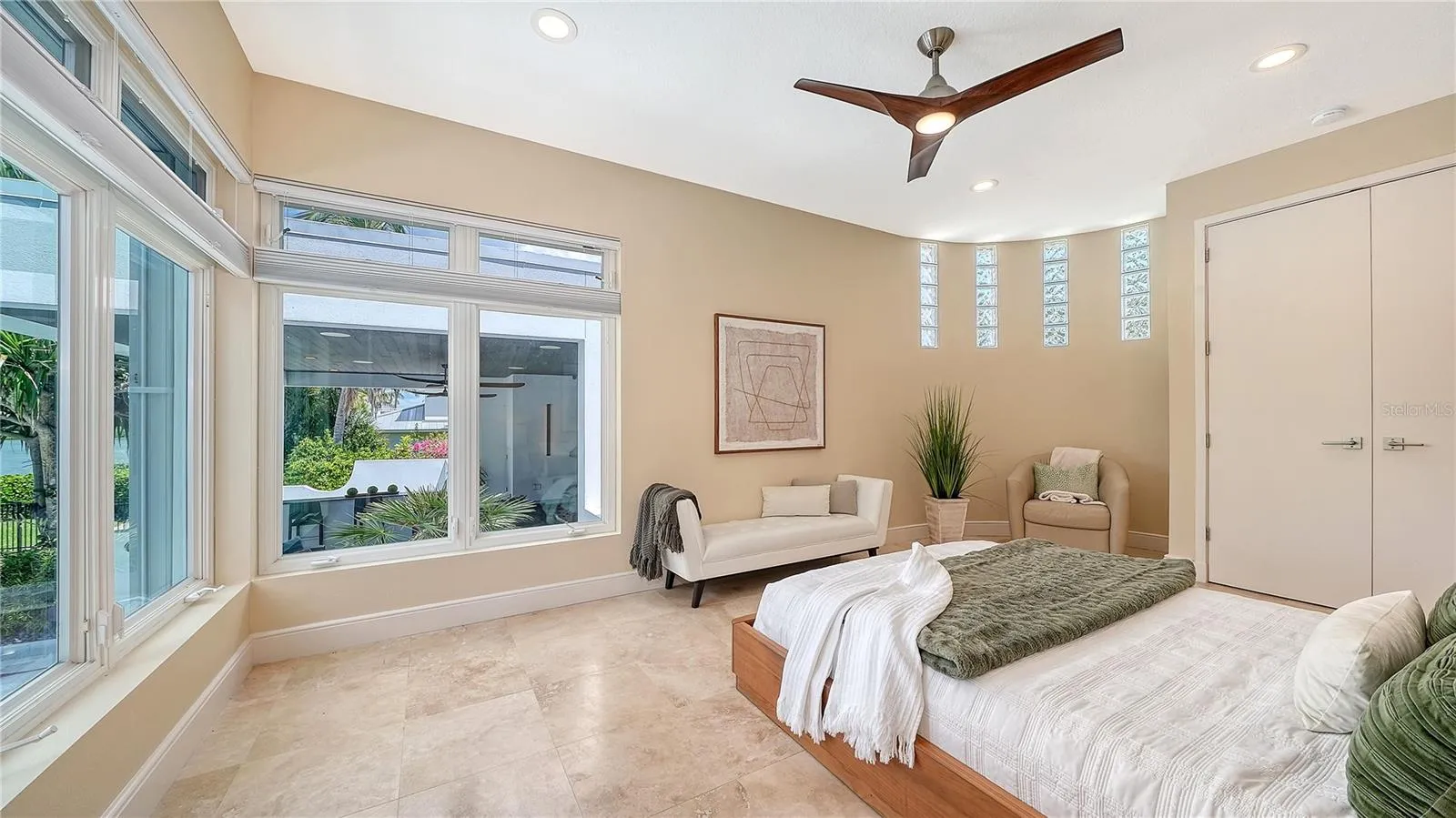 Casita bedroom with a water view