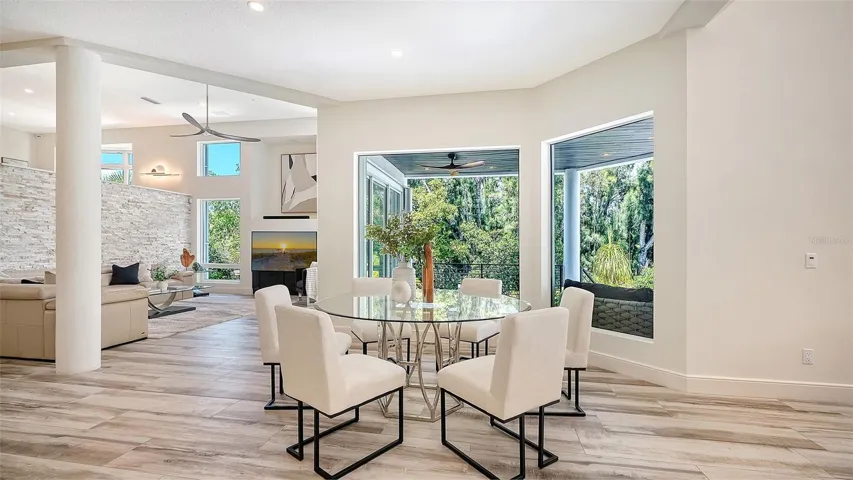 Dining by aquarium glass windows