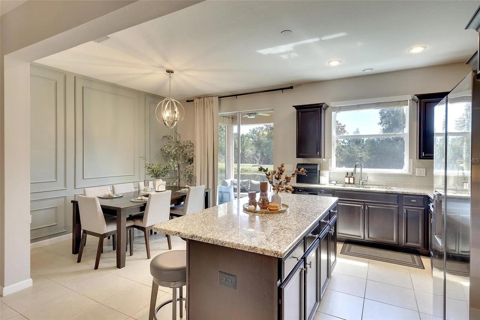 Dining area with custom accent wall