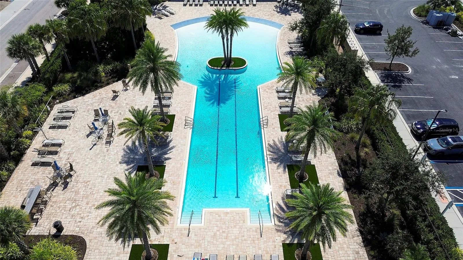 Aerial view of the pool with swim lanes